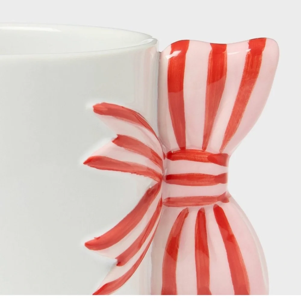 Stoneware‎ Bow Handle Mug 15 ounces white w pink/ red coquette girl birthday